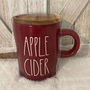 Rae Dunn Apple Cider Mug with Topper/Coaster in Burgundy